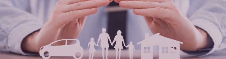 Image of hands providing cover to a family and their home